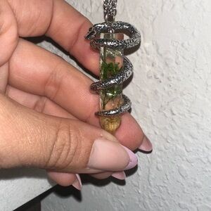 Harry Potter Silver Slytherin Snake Terrarium Pendant crystal necklace